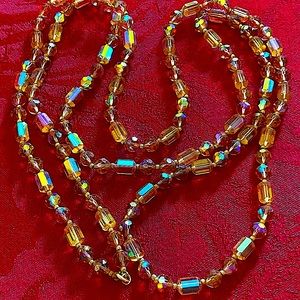 REDUCED! 27” Necklace of Vintage Citrine to Blues Aurora Borealis Glass Beads!